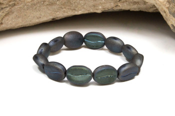 Czech Glass 11x8mm Coffee Bean Beads - Metallic Icy Blue Green Satin