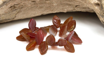 Czech Glass 12x8mm Medium Leaf Beads - Carnelian Milky White Opaque Mix