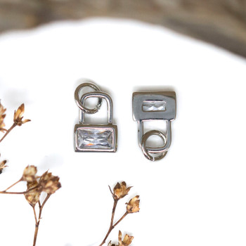Silver Plated Micro Pave 7x10mm Rectangle Lock Charm