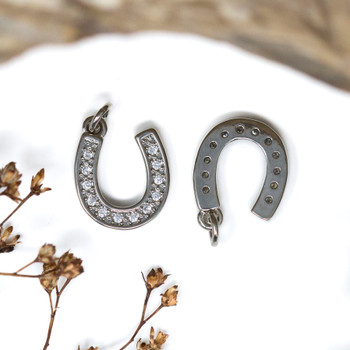 Silver Micro Pave 15x12mm Horse Shoe Charm