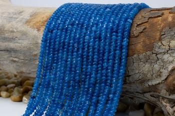 Jade Polished 4x2mm Smooth Rondelle - Dyed Dark Blue Teal