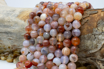 Striped Agate Polished A Grade 10mm Peach Mix Round