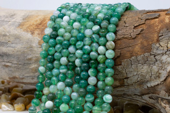 Striped Agate Polished A Grade 6mm Green Mix Round