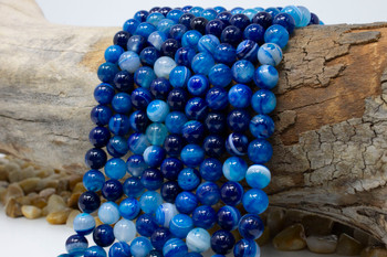 Striped Agate Polished A Grade 8mm Blue Round