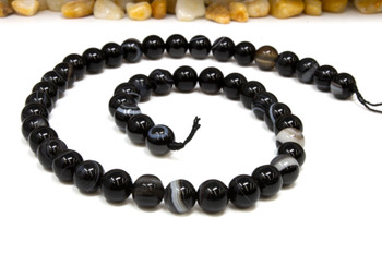 Striped Agate Polished A Grade 8mm Black Round