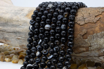 Striped Agate Polished A Grade 8mm Black Round