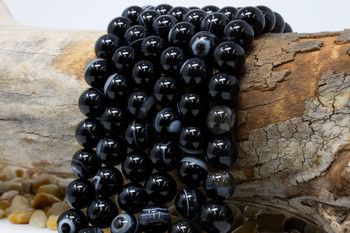 Striped Agate Polished A Grade 12mm Black Round