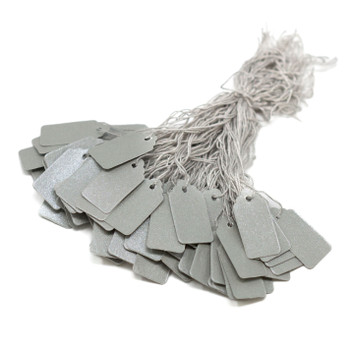 Metallic Silver Paper String Tags 1"x1/2" - 100 Pieces
