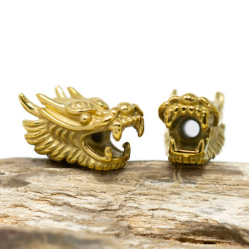 Gold Plated Stainless Steel 28x15mm Dragon Head Bead