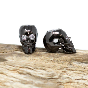 Gunmetal Plated Micro Pave 9x13mm CZ Crown Skull Bead