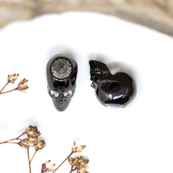 Gunmetal Plated Micro Pave 9x13mm CZ Crown Skull Bead