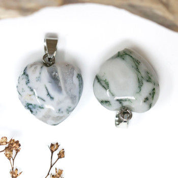 Silver Agate Tree Agate 20mm Heart Pendant