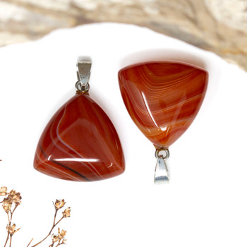 Silver Plated Orange Striped Agate with Quartz Polished 24mm Triangle Pendant