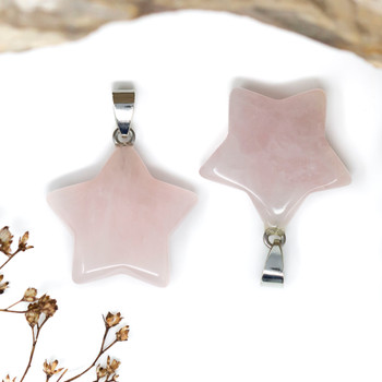 Silver Plated Rose Quartz Polished 24mm Star Pendant