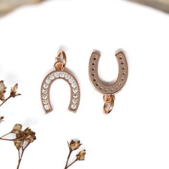 Rose Gold Micro Pave 12x10mm Horseshoe Charm