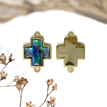 Gold Plated Abalone Polished 13mm Square Cross Link