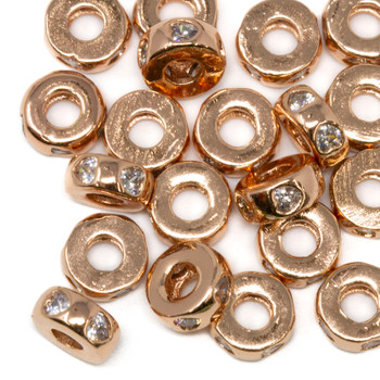 Rose Gold Plated Micro Pave 6mm Heart Rondelle Bead
