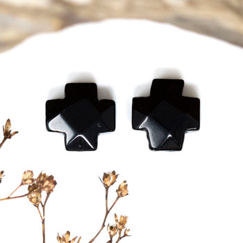 Black Sardonyx Polished 12mm Square Cross Bead