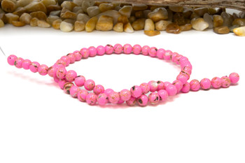 Reconstructed Manmade Turquoise & Shell 6mm Round - Dyed Hot Pink