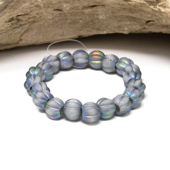 Czech Glass 8mm Large Hole Melon Beads - White AB Silver Finishes