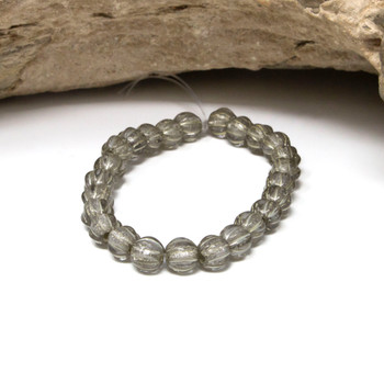 Czech Glass 6mm Large Hole Melon Beads - Transparent with Silver Finish