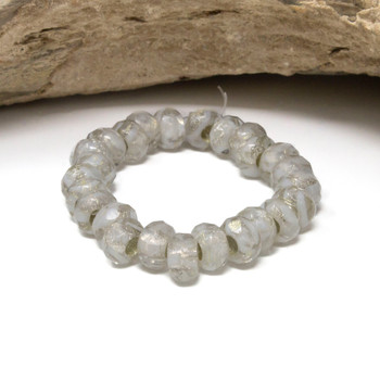 Czech Glass 6x9mm Large Hole Roller Rondelle Beads - White with Silver