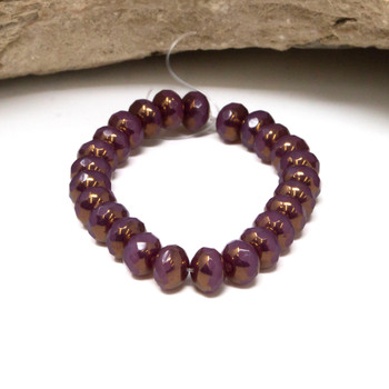 Czech Glass 7x5mm Faceted Rondelle Beads - Rosewood Gold Finish