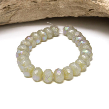 Czech Glass 6x8mm Faceted Rondelle Beads - Ivory with Mercury & AB Finish