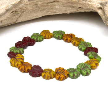 Czech Glass 10x13mm Maple Leaf Beads - Yellow Gold, Burnt Umber & Pumpkin