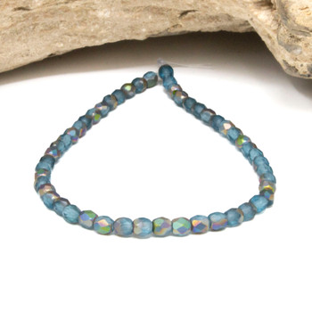 Fire Polish 4mm Faceted Round - Pacific Blue Matte AB Finish