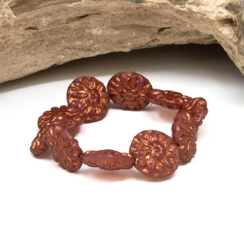 Czech Glass 14mm Dahlia Flower - Dusty Rose Copper Wash