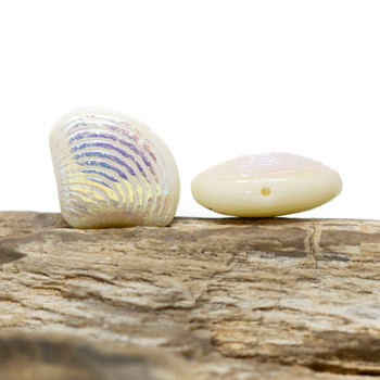 Czech Glass 15x18mm Seashell Bead - Ivory with Gold AB Finish