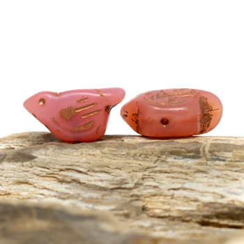 Czech Glass 11x22mm Bird Bead - Rosewood with Copper Finish
