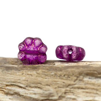 Czech Glass 9mm Cactus Flower - Purple Pansy with Etched Finish & Purple Wash