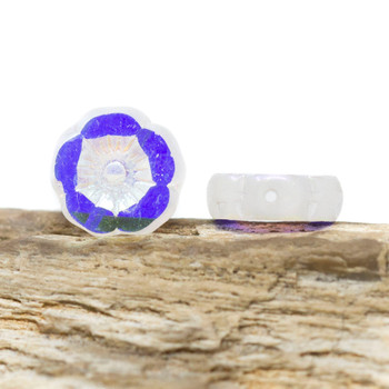 Czech Glass 12mm Hibiscus Flower Bead - White with AB Finish