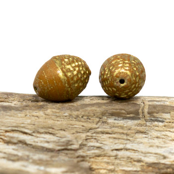 Czech Glass 10x12mm Acorn Bead - Brown with Matte Finish and Gold Wash