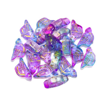 Czech Glass 18x10mm Bird Beads - Purple, Blue with Gold Finish - 20 Pieces