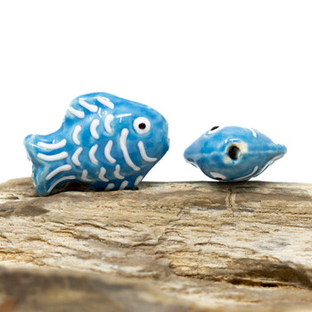 Ceramic 20x26mm Blue Fish Bead