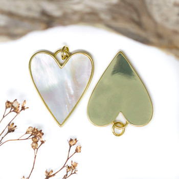 White Shell Polished Gold Plated 26x22mm Heart Pendant
