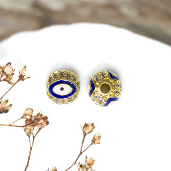 Gold Plated Micro Pave Navy Blue Enamel 8mm Evil Eye Bead