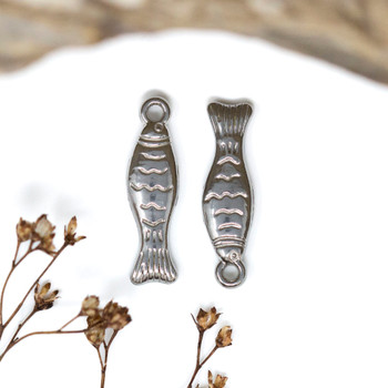 Stainless Steel 6x23mm Sardine Fish Charm