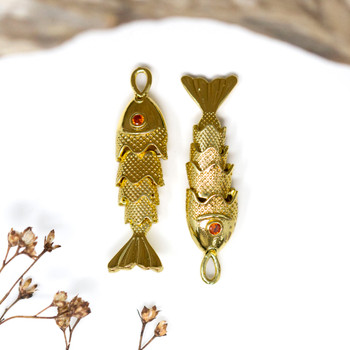Gold Plated Micro Pave 33x9mm Sardine Fish Charm