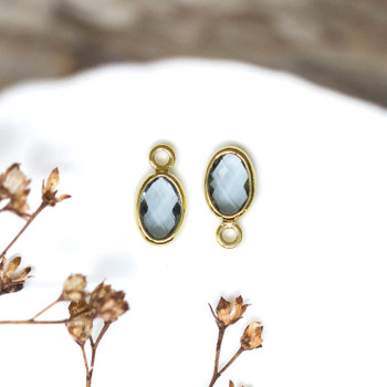 Gold Plated 4.7x9mm Steel Oval Glass CZ Charm