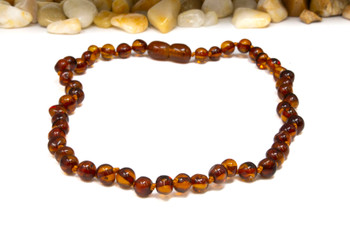 Baltic Amber Honey Cognac Polished 5-6mm Round Nugget - 13" Strand