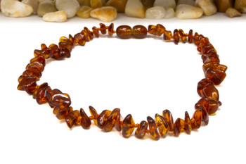 Baltic Amber Honey Cognac Polished 7-9mm Chips - 12" Strand