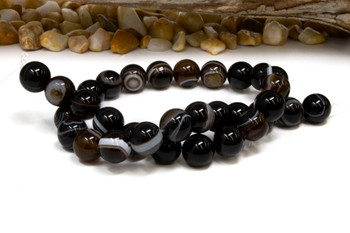 Black Striped Agate with Eye Polished 14mm Round
