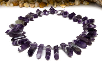 Chevron Amethyst Polished 24-38mm Graduated Faceted Points - Top Drilled