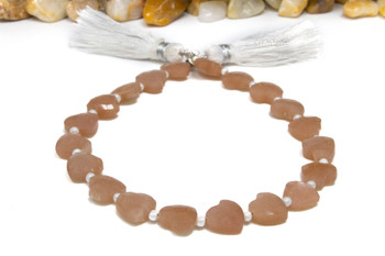 Peach Moonstone Polished 9mm Faceted Heart - Diagonal Drilled