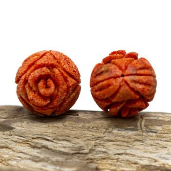 Coral 16mm Round Carved Flower