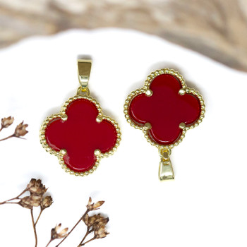 Gold Plated 15.5mm Red Clover / Quatrefoil Shell Charm